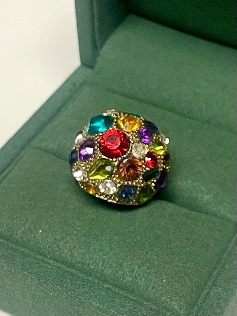 Anthropologie Gold-Tone Dome Statement Ring with Multicolored Vibrant Crystals